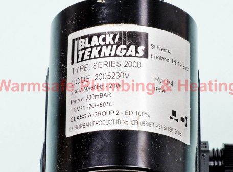 Black Teknigas 2005230V 3/4" Fast Opening Solenoid Valve