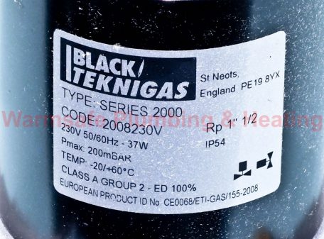 Black Teknigas 2008230V 11/2" Fast Opening Solenoid Valve