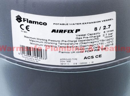 Flamco FCAF P08 10B Flexcon airfix potable vessel 8ltr