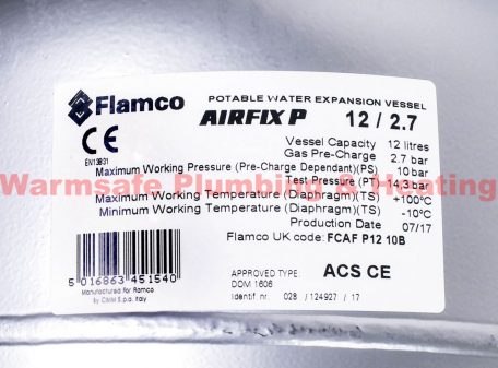 Flamco FCAF P12 10B Flexcon airfix potable vessel 12ltr