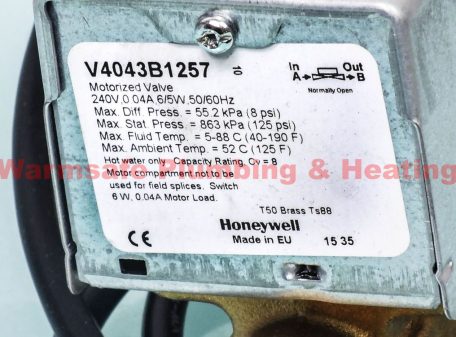 Honeywell V4043B1257/U zone valve 22mm