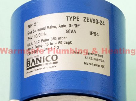 Banico ZEV50-24 gas solenoid valve automatic reset 2inch 24v
