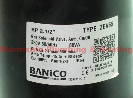 Banico ZEV65 gas solenoid valve automatic-reset 2.1/2" 230v