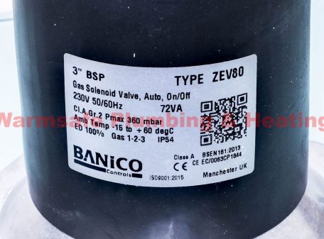 Banico ZEV80 gas solenoid valve automatic-reset 3inch 230v