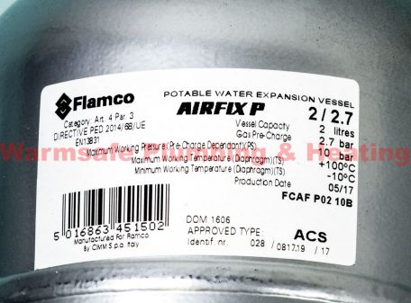 Flamco - Airfix Potable Expansion Vessel 2 Litre FCAF P02 10B