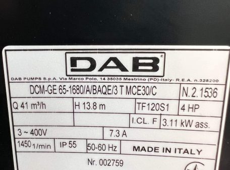 DAB DCM-GE 65-1680/A/BAQE/3 T MCE30/C 60163107 PumpC